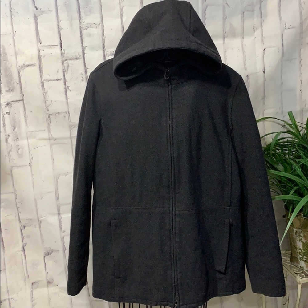 Gap Charcoal Full Zip Lined Wool Hooded Jacket